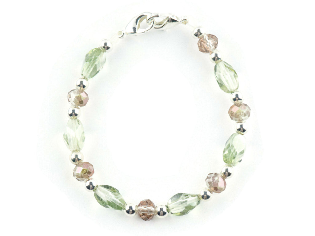 Sparkly Pink and Green Interchangeable Stretch Beaded Watch Band • Medical ID Bracelet • Single Strand • Handmade Jewelry
