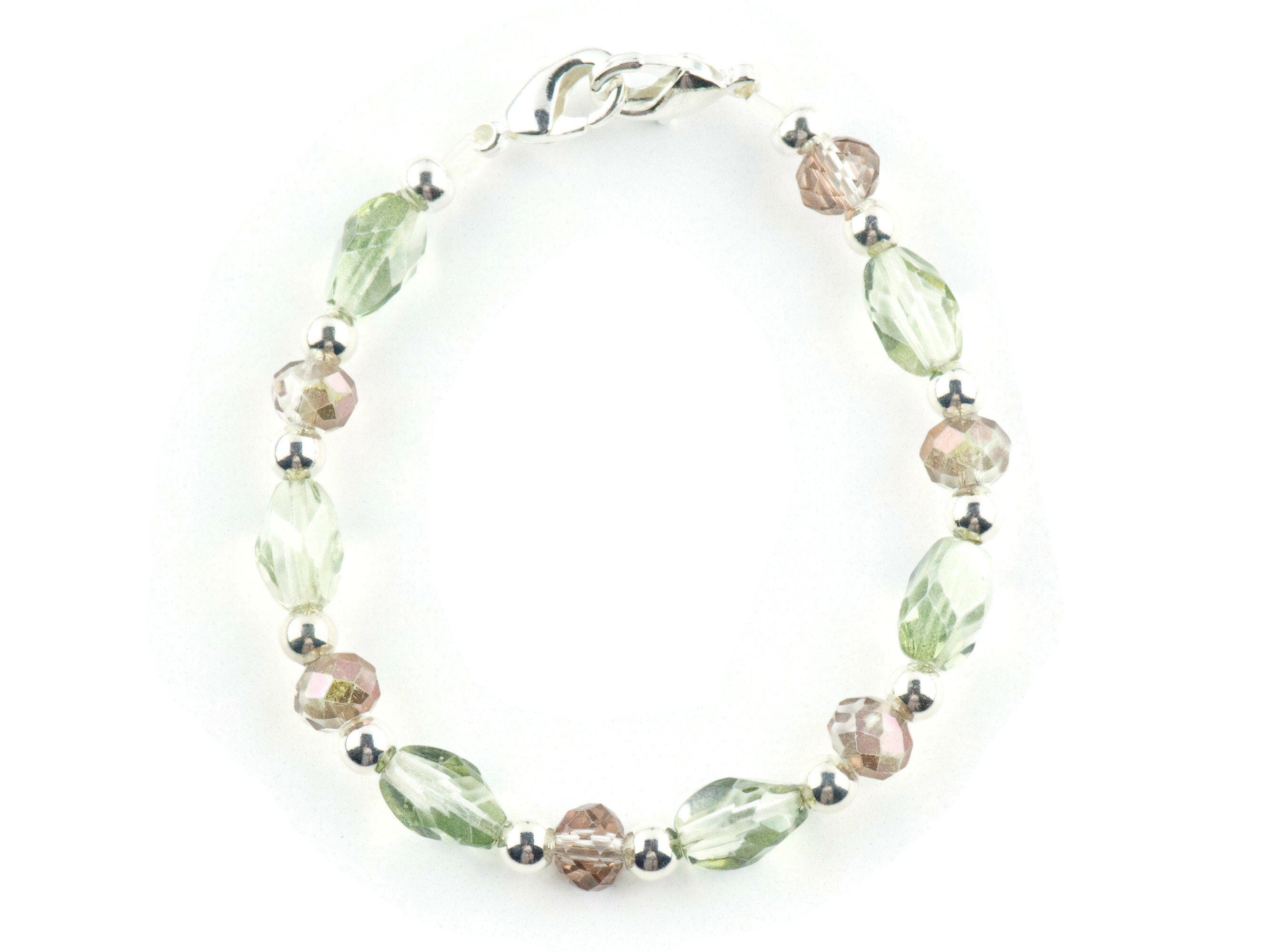 Sparkly Pink and Green Interchangeable Stretch Beaded Watch Band • Medical ID Bracelet • Single Strand • Handmade Jewelry
