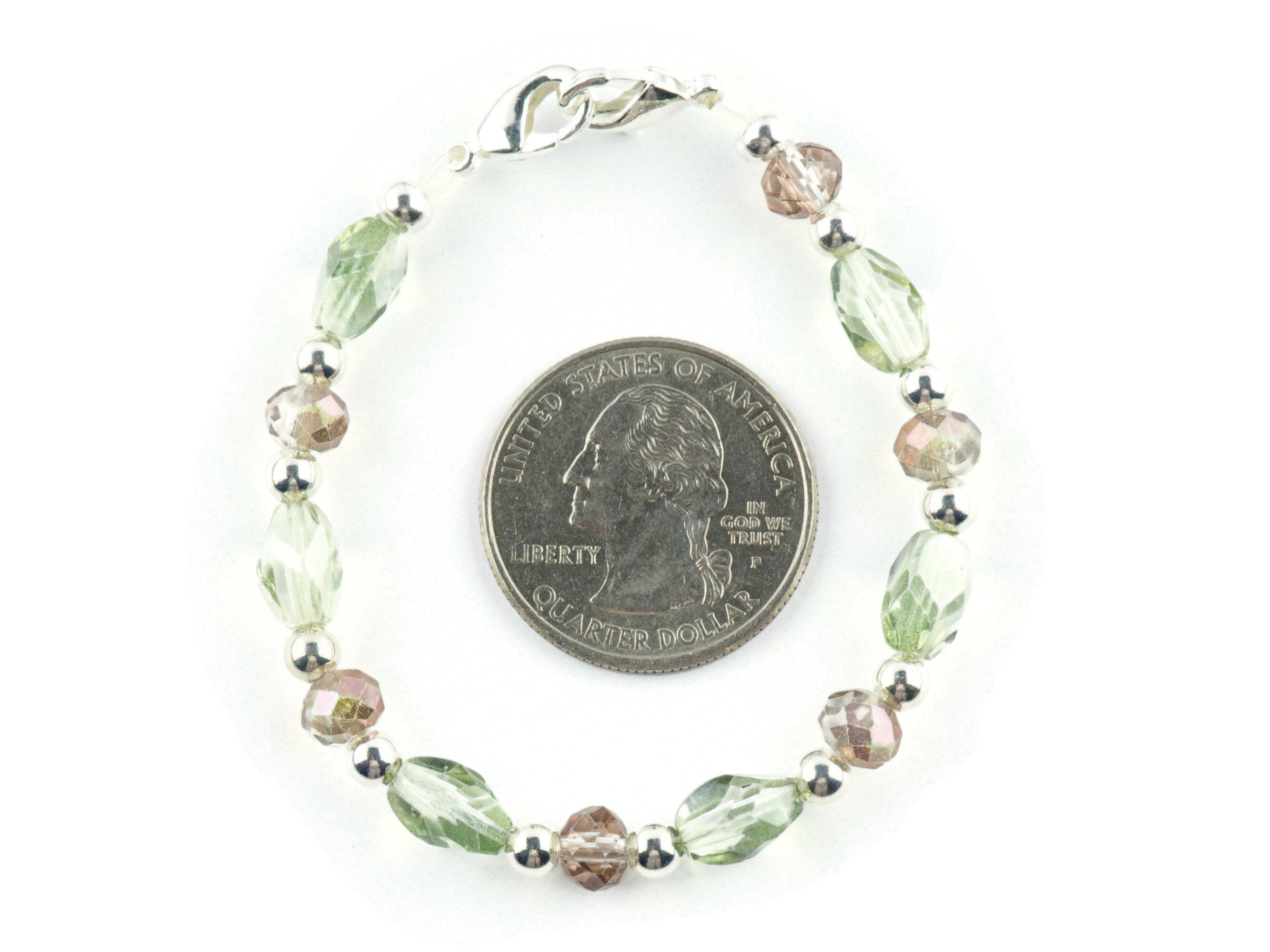 Sparkly Pink and Green Interchangeable Stretch Beaded Watch Band • Medical ID Bracelet • Single Strand • Handmade Jewelry