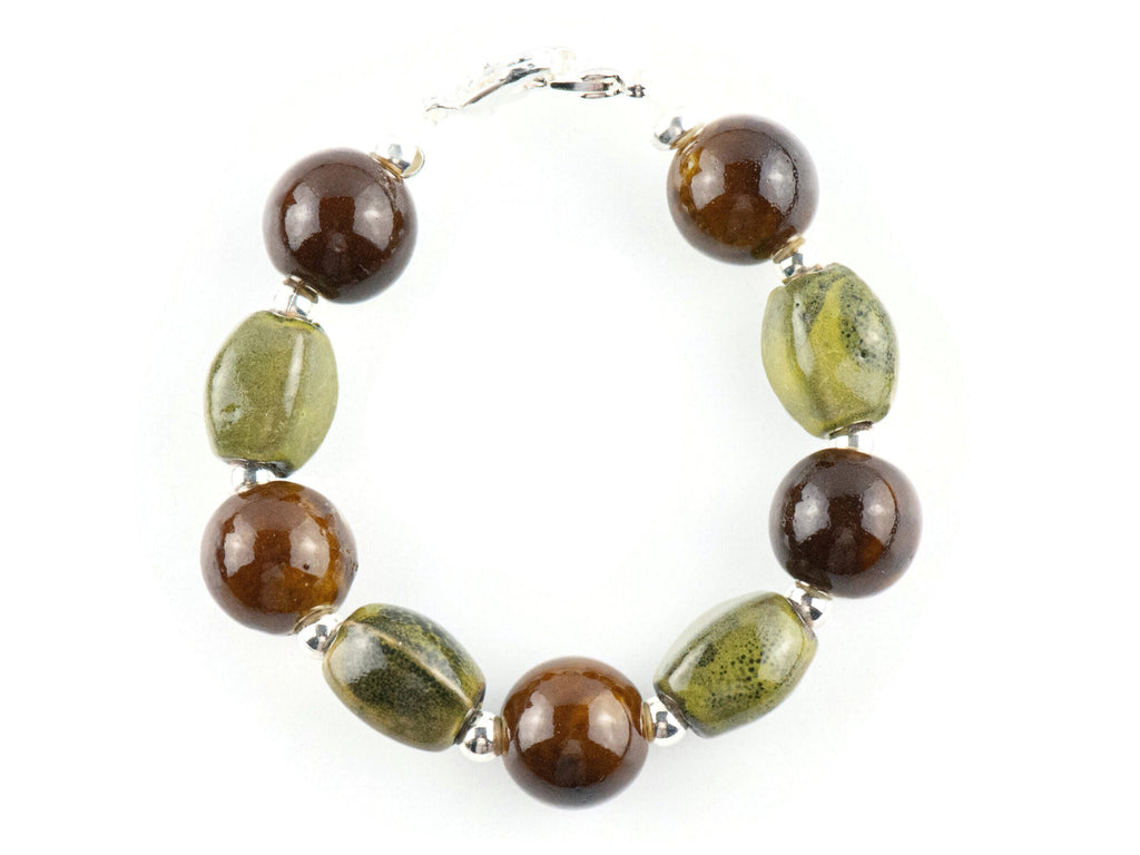 Brown and Olive Clay Interchangeable Stretch Beaded Watch Band • Medical ID Bracelet • Single Strand • Handmade Jewelry