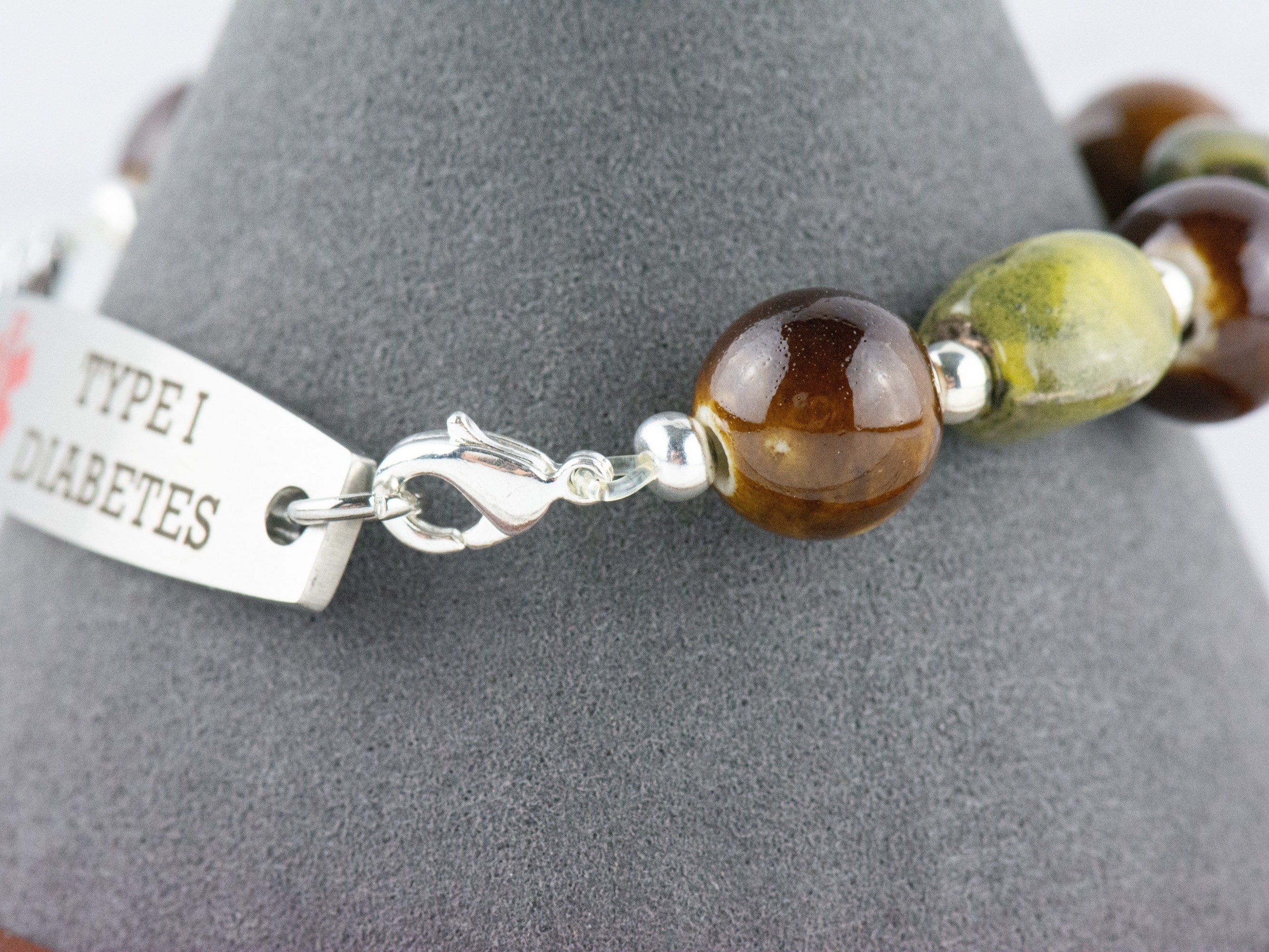 Brown and Olive Clay Interchangeable Stretch Beaded Watch Band • Medical ID Bracelet • Single Strand • Handmade Jewelry