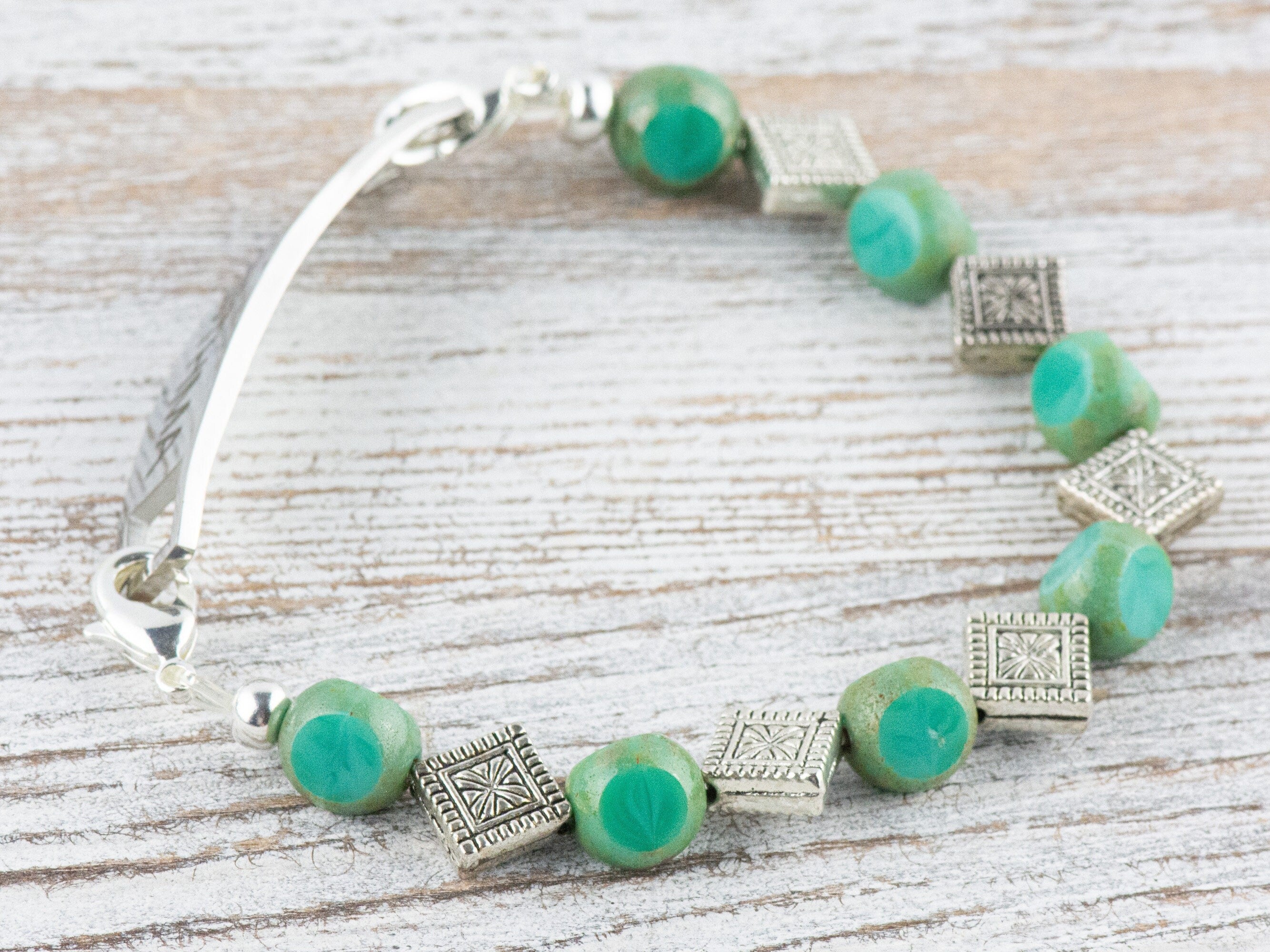 Aqua Czech Glass and Diamonds Interchangeable Stretch Beaded Watch Band • Medical ID Bracelet • Single Strand • Handmade Jewelry
