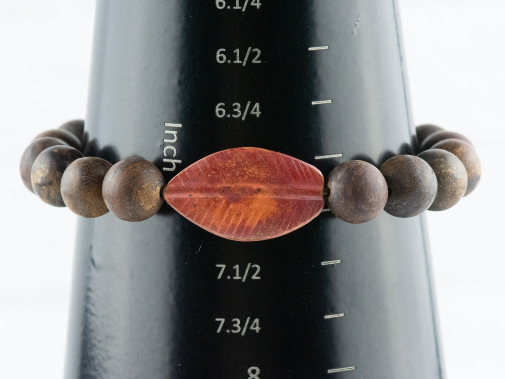 Copper Leaf Bronzite Beaded Stretch Bracelet / Boho Style Gemstone Bracelet / Nature Inspired Earthy Fall Jewelry