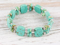 Howlite Gemstone Double Strand Silver Plated Stretch Bracelet / Turquoise Blue / Bohemian Jewelry