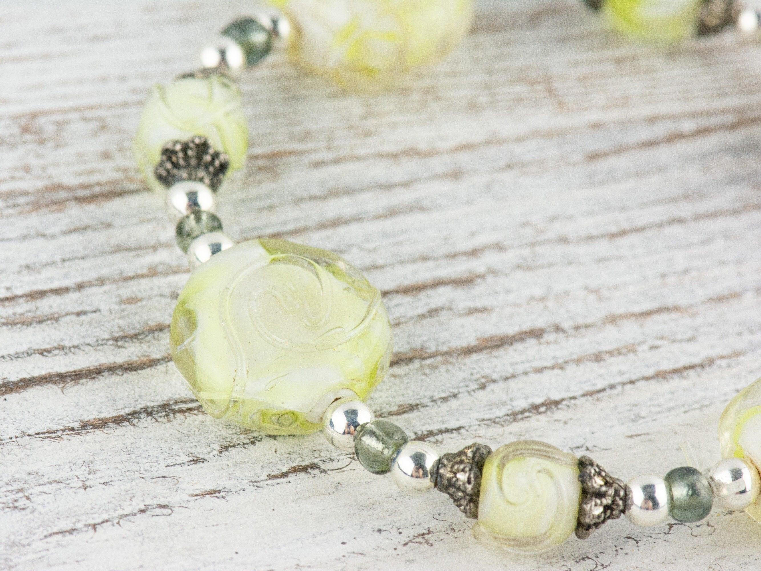 Mint Green Glass Swirl Beaded Stretch Bracelet / Handmade Jewelry / Unique Chunky Bracelet