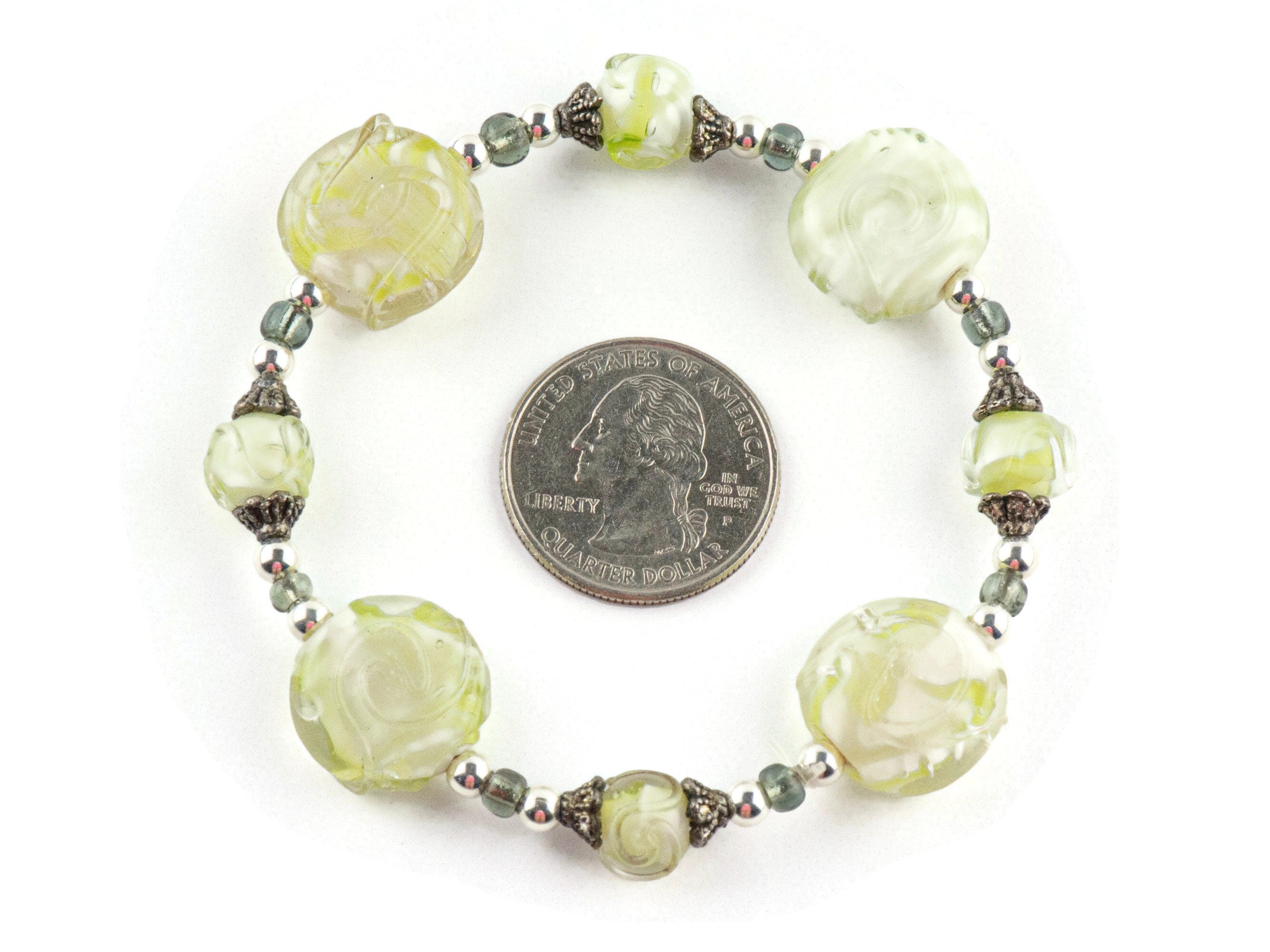 Mint Green Glass Swirl Beaded Stretch Bracelet / Handmade Jewelry / Unique Chunky Bracelet