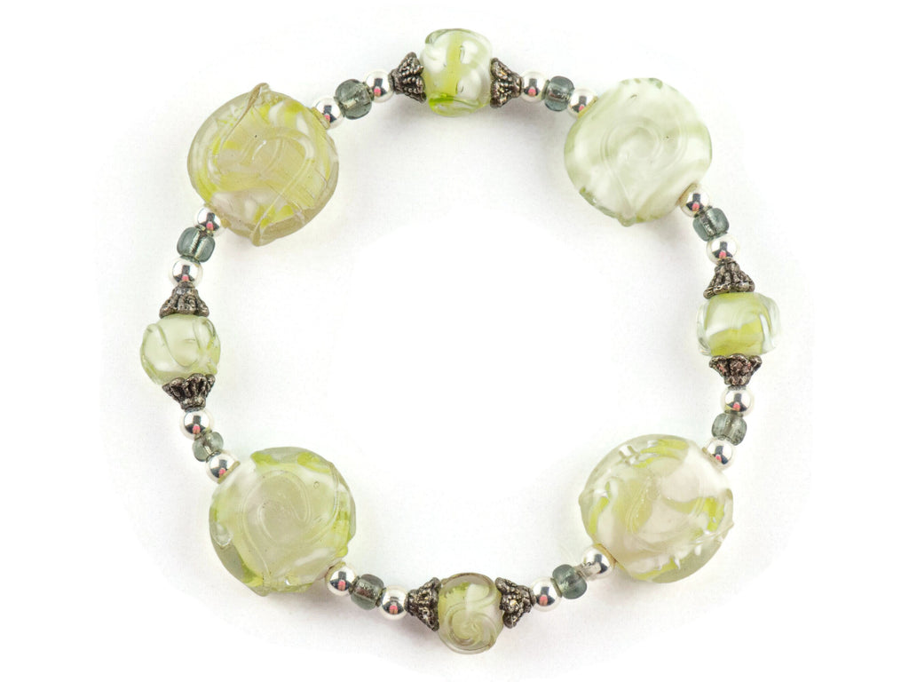 Mint Green Glass Swirl Beaded Stretch Bracelet / Handmade Jewelry / Unique Chunky Bracelet