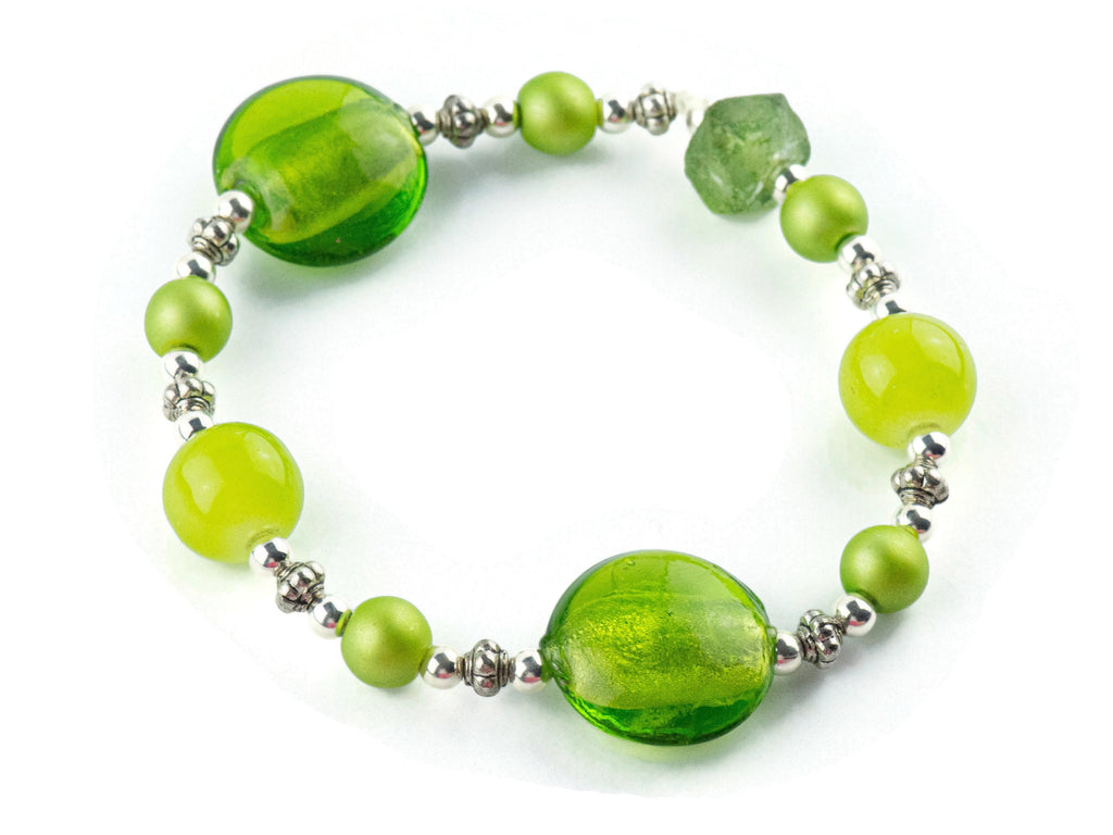 Green Apple Glass Beaded Stretch Bracelet / Chunky Bracelet / Handmade Jewelry