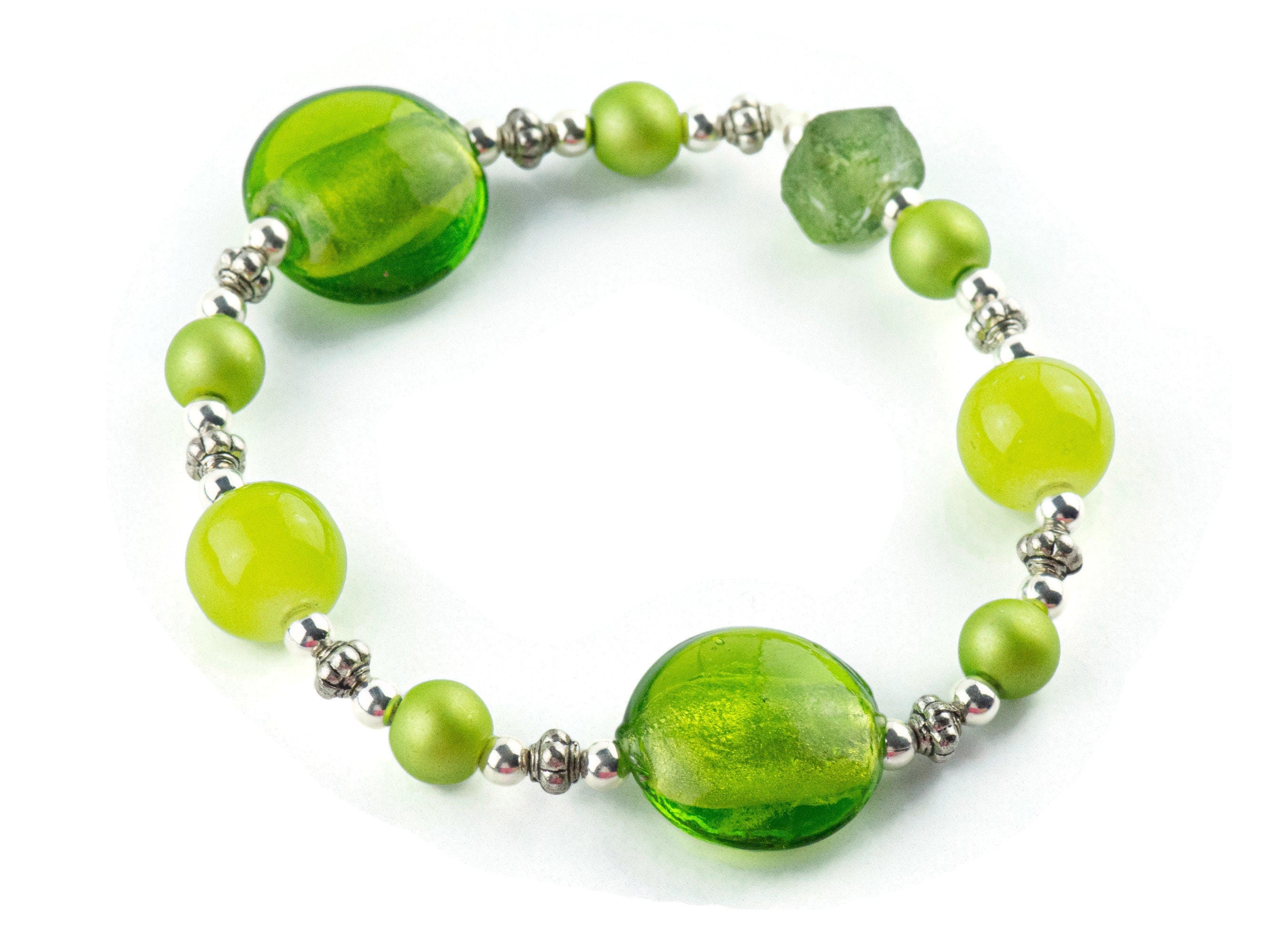 Green Apple Glass Beaded Stretch Bracelet / Chunky Bracelet / Handmade Jewelry