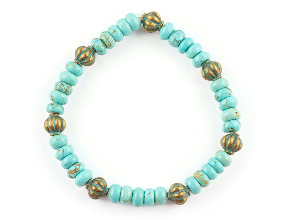 Howlite Turquoise Rondelle Beaded Stretch Bracelet / Boho Bracelet / Handmade Jewelry / Something Blue