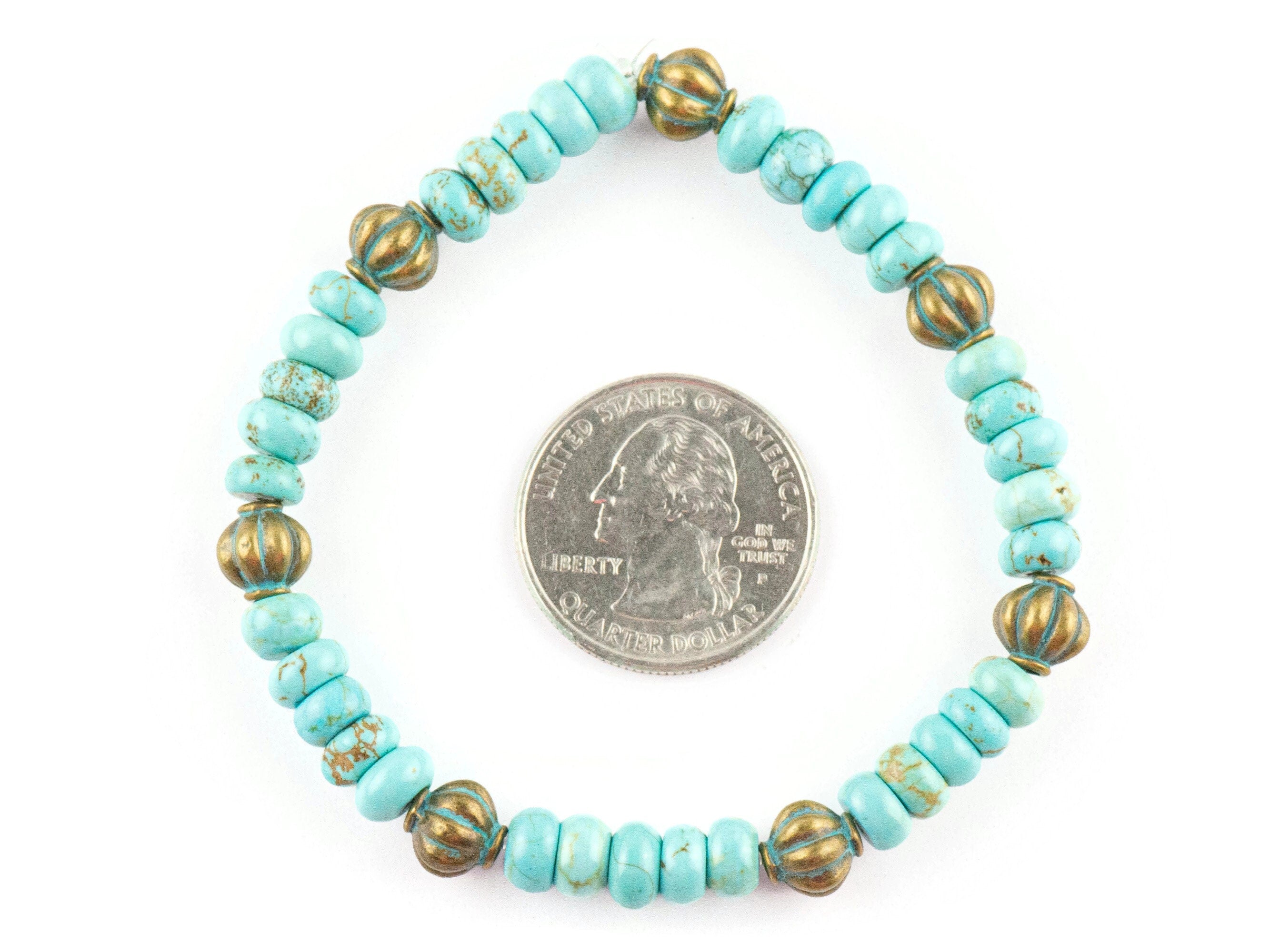 Howlite Turquoise Rondelle Beaded Stretch Bracelet / Boho Bracelet / Handmade Jewelry / Something Blue