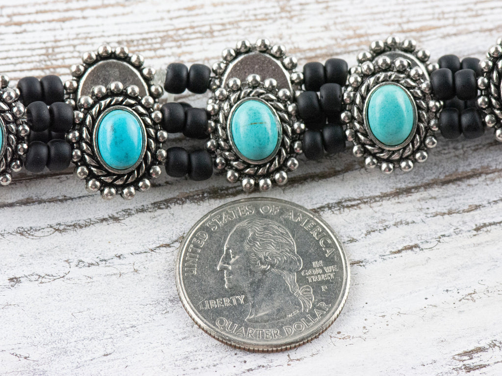 Turquoise Blue Howlite Oval Beaded Stretch Bracelet / Handmade Bracelet / Bohemian Jewelry