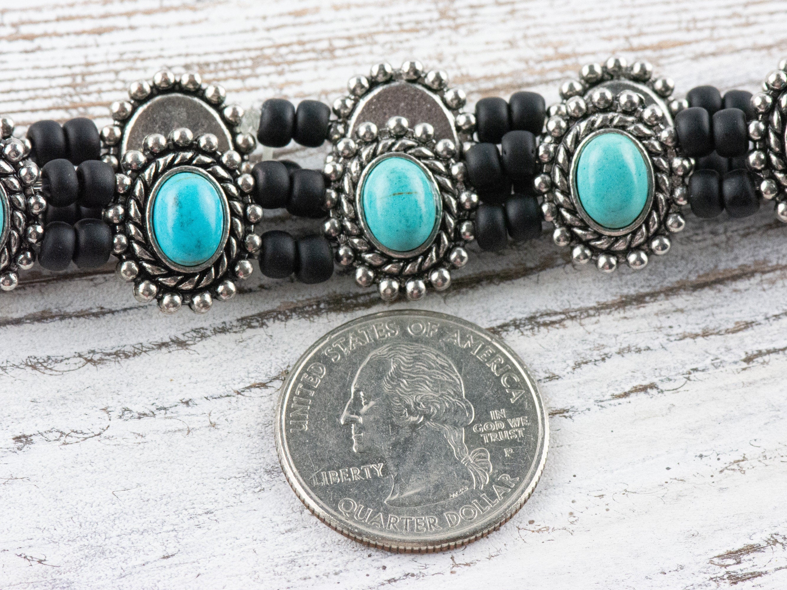 Turquoise Blue Howlite Oval Beaded Stretch Bracelet / Handmade Bracelet / Bohemian Jewelry