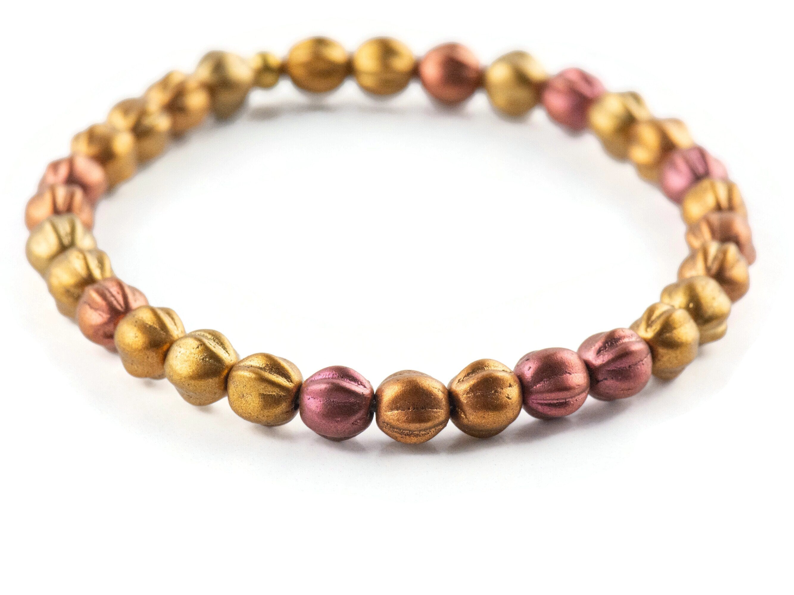 Autumn Copper Czech Glass Beaded Stretch Bracelet • Fall Jewelry • Simple Stackable Bracelet