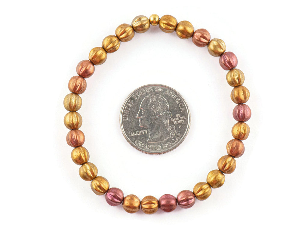 Autumn Copper Czech Glass Beaded Stretch Bracelet • Fall Jewelry • Simple Stackable Bracelet