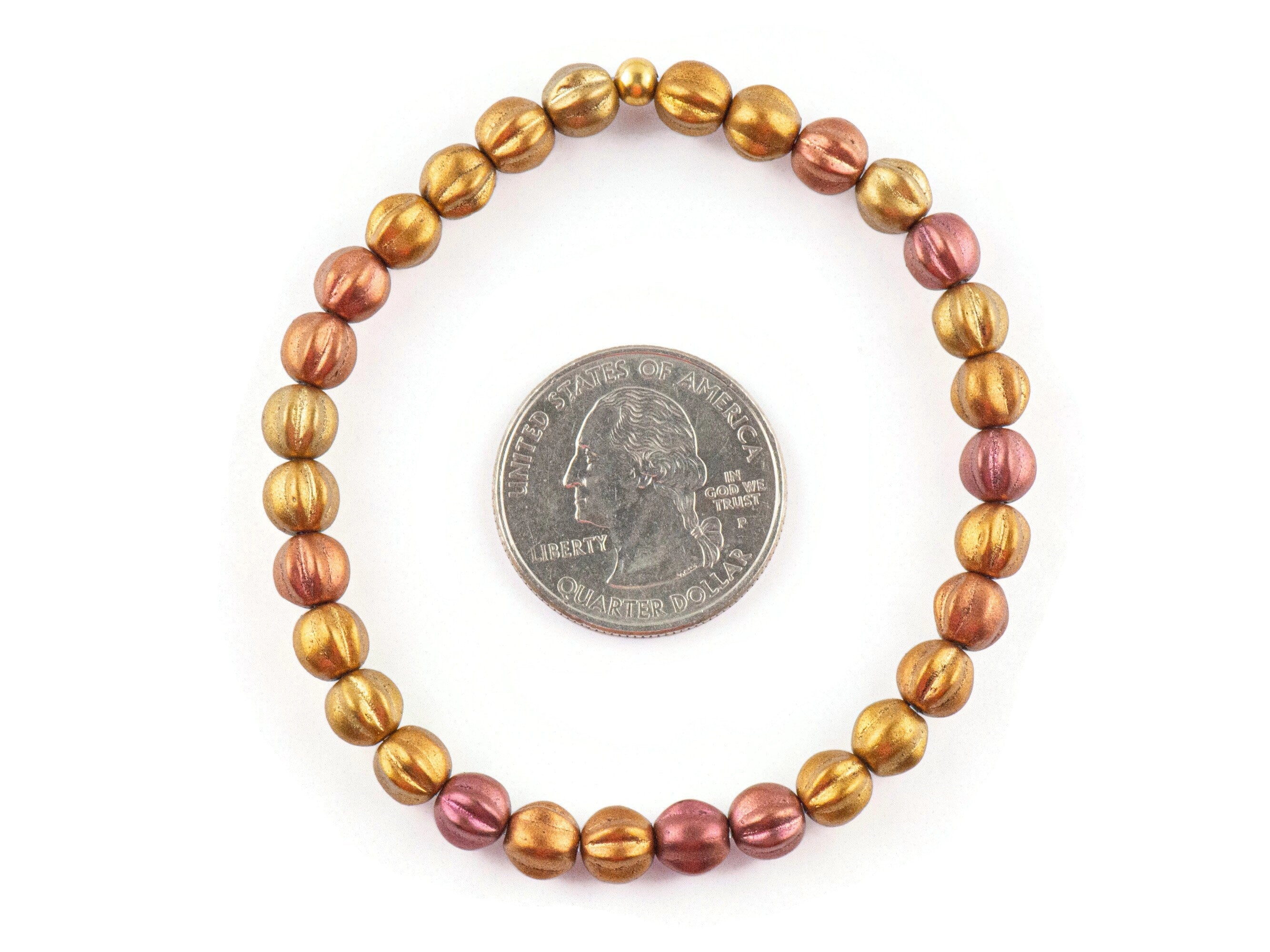 Autumn Copper Czech Glass Beaded Stretch Bracelet • Fall Jewelry • Simple Stackable Bracelet