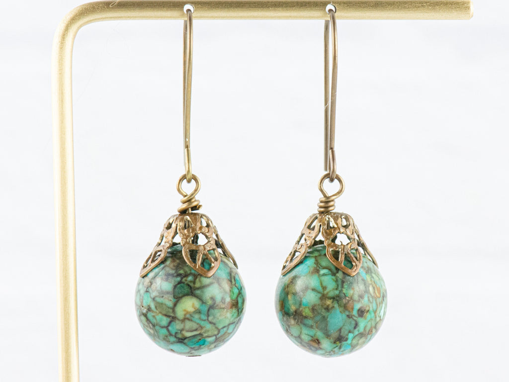 Mosaic Blue Green Turquoise Filigree Brass Earrings / Handmade Earrings / Earthy Brass Jewelry