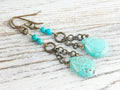 Howlite Chain Teardrop Brass Earrings • Turquoise Blue • Handmade Jewelry • Boho Style Earthy Jewelry • Jewelry Gift for Her