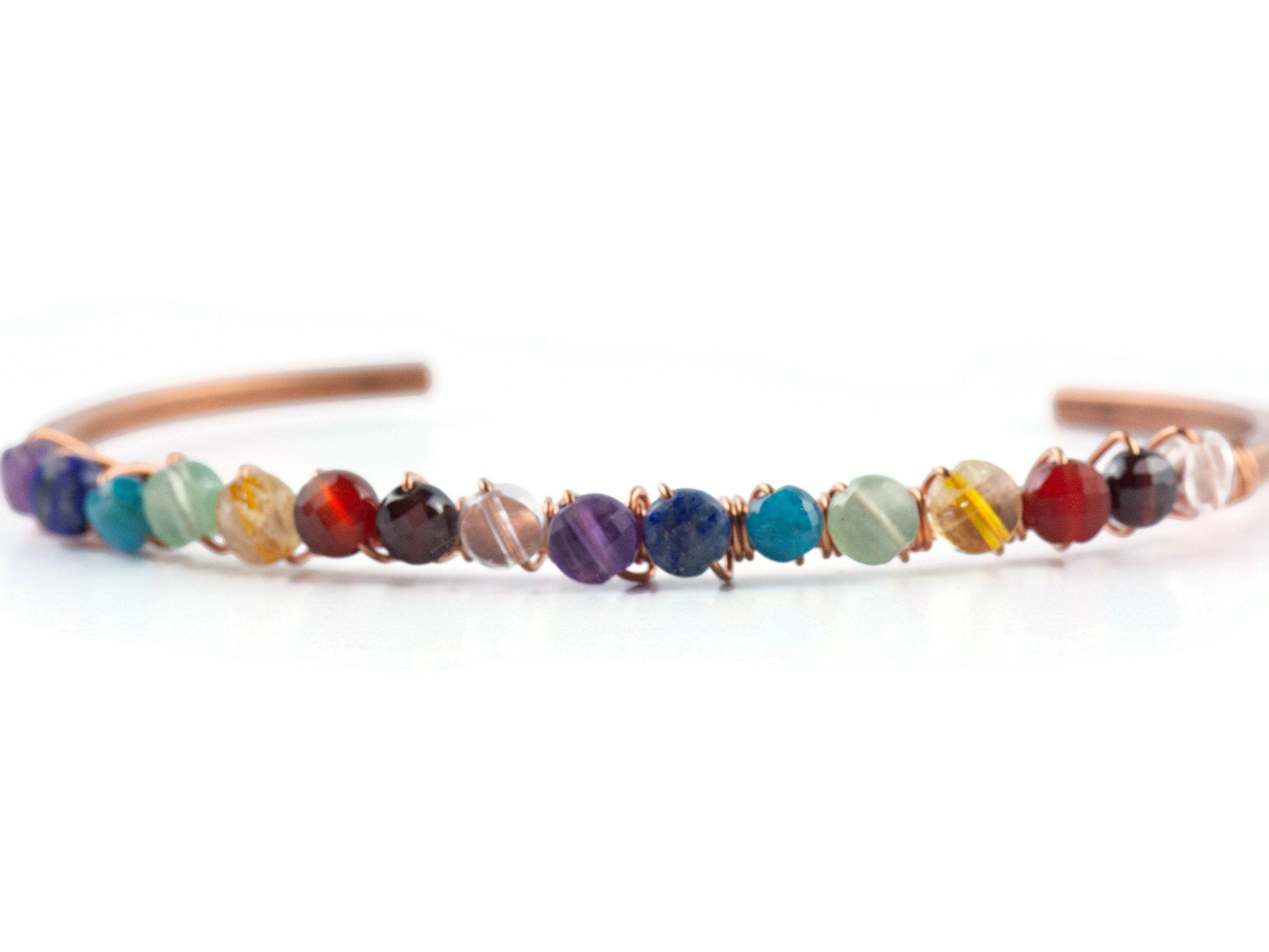Wire Wrapped Gemstone Cuff Bracelet / Chakra Jewelry / Copper Bracelet