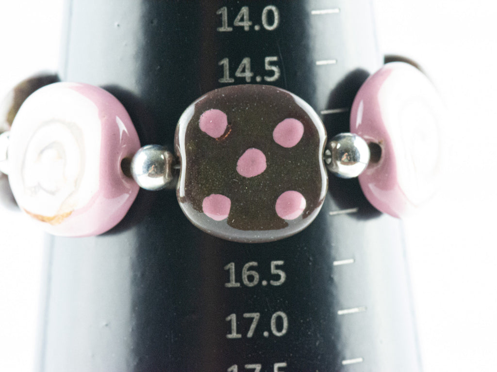 Strawberry Chocolate Polka Dot Ceramic Bead Bracelet / Kazuri Bead / Unique Jewelry
