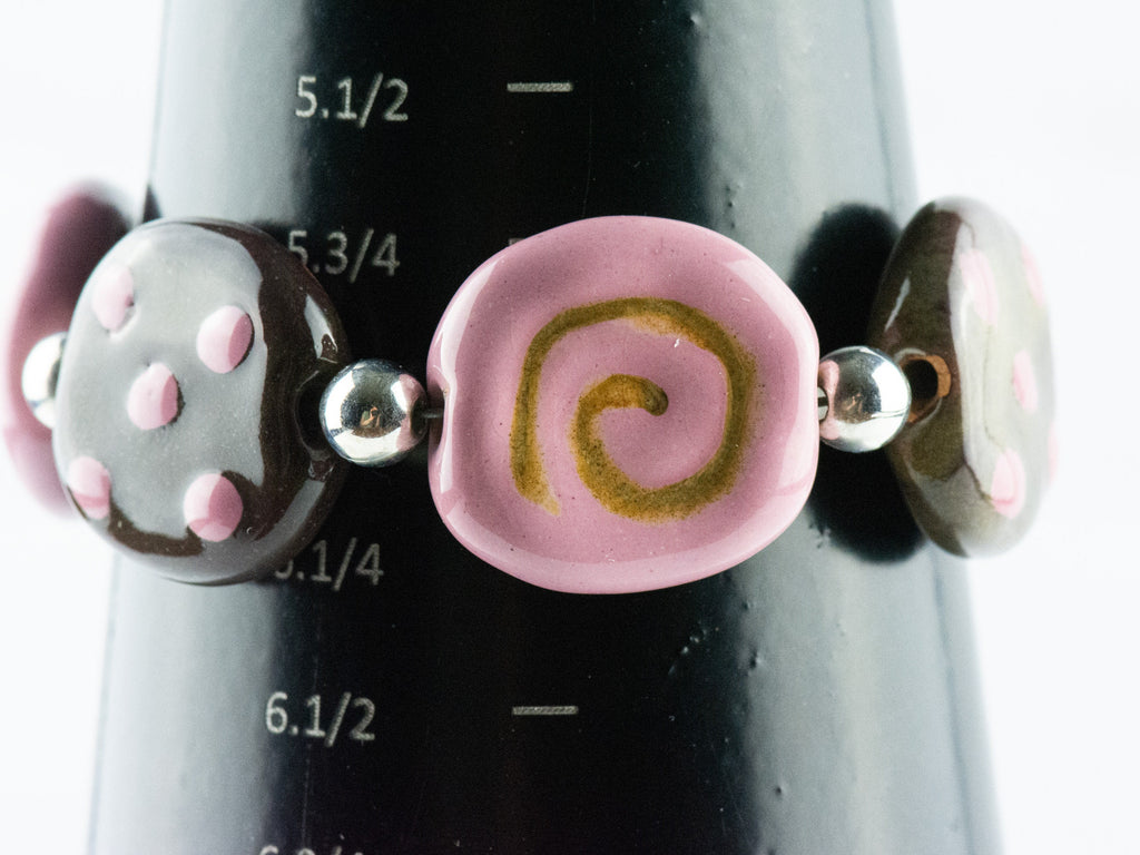 Strawberry Chocolate Polka Dot Ceramic Bead Bracelet / Kazuri Bead / Unique Jewelry