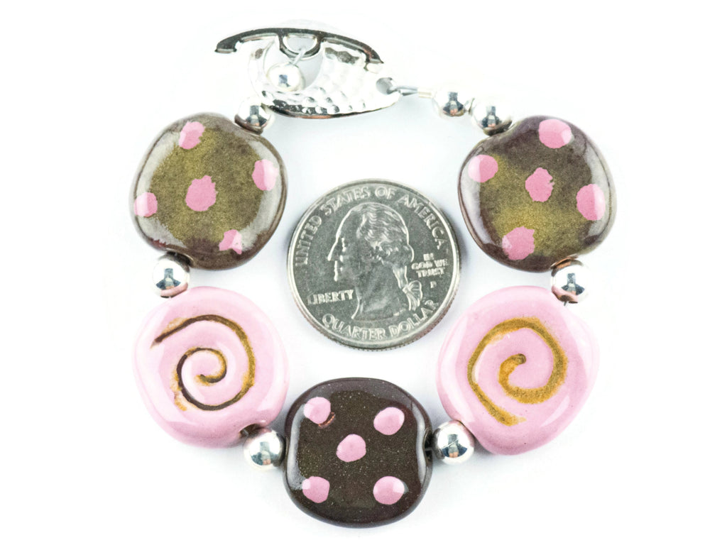 Strawberry Chocolate Polka Dot Ceramic Bead Bracelet / Kazuri Bead / Unique Jewelry