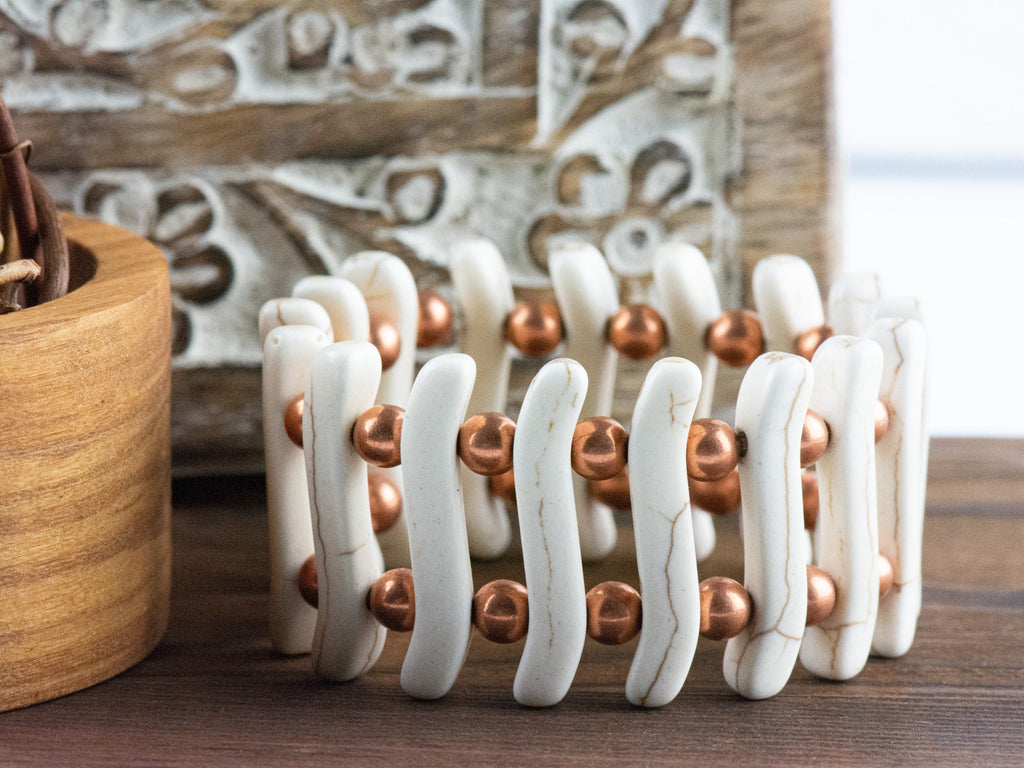 White Stone Stretch Bracelet / Stone Jewelry / Cuff Bracelet / Unique Jewelry