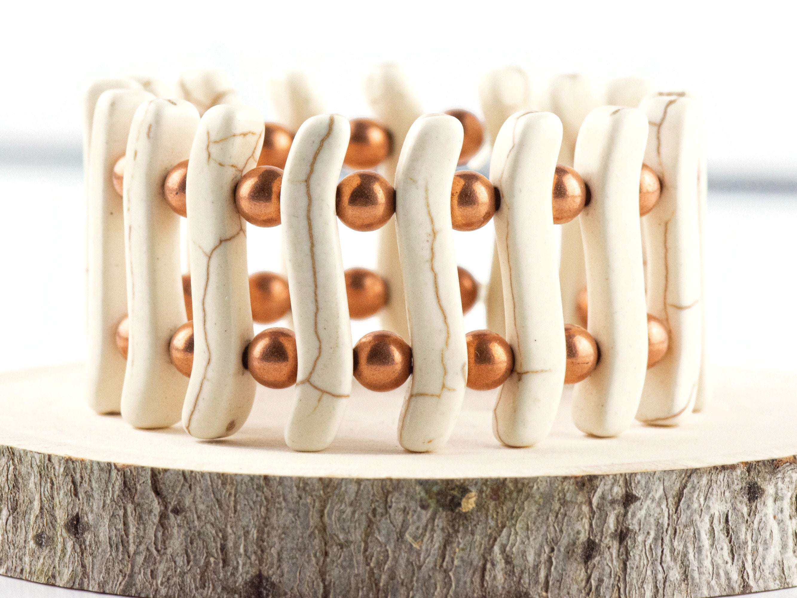 White Stone Stretch Bracelet / Stone Jewelry / Cuff Bracelet / Unique Jewelry