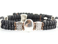 Button and Bows Jet Black Cuff Memory Wire Bracelet
