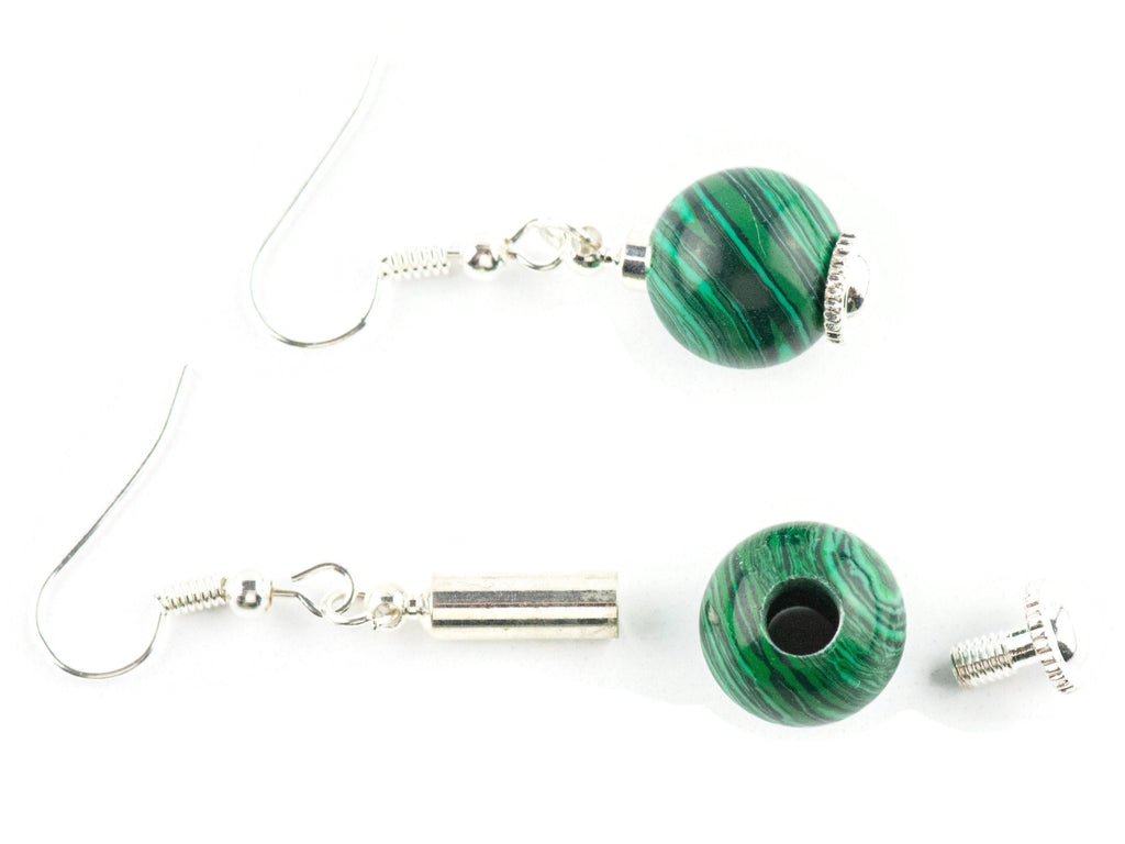 Emerald Green Malachite Gemstone Earrings / Silver Plated / Interchangeable Earrings for Large Hole Beads