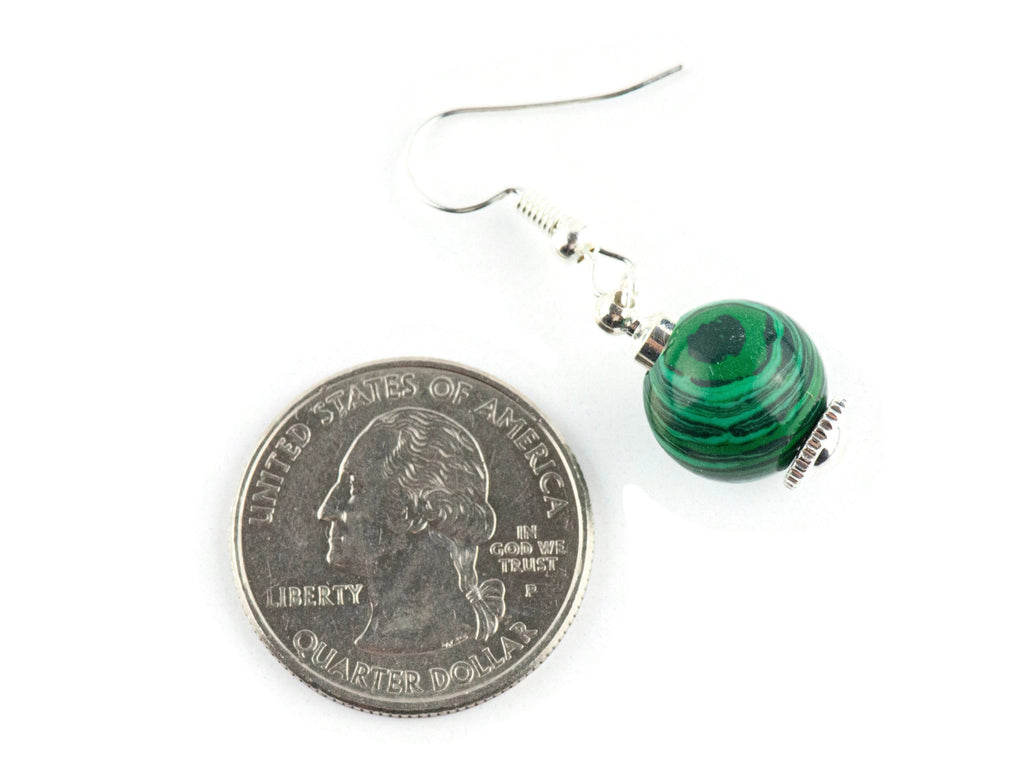 Emerald Green Malachite Gemstone Earrings / Silver Plated / Interchangeable Earrings for Large Hole Beads