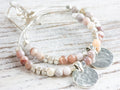 Pink Botswana Agate Silver Coin Hoop Earrings • Gemstone Jewelry • Boho Dangle Earrings • Jewelry Gift for Her