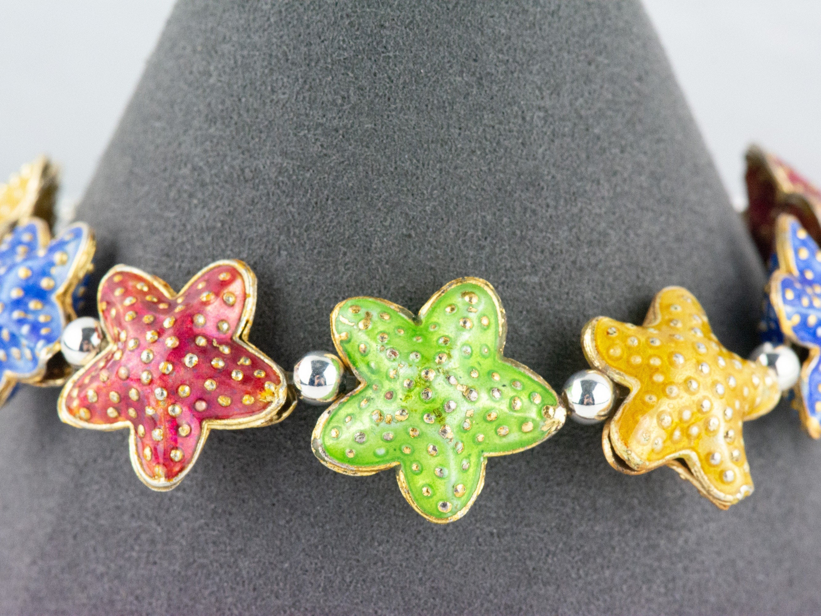 Cloisonne Starfish Mix Interchangeable Stretch Beaded Watch Band • Medical ID Bracelet • Single Strand Band • Handmade Summer Jewelry