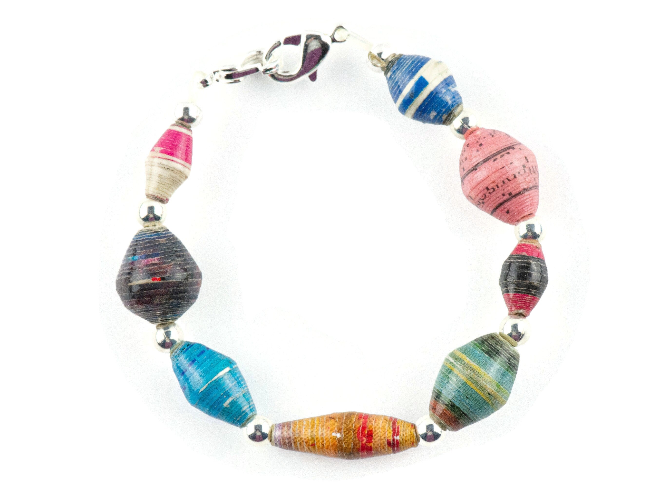 Recycled Paper Beads Interchangeable Stretch Beaded Watch Band • Medical ID Bracelet • Single Strand • Handmade Jewelry