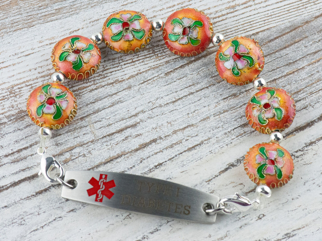 Cloisonne Orange Interchangeable Stretch Beaded Watch Band • Medical ID Bracelet • Single Strand • Handmade Jewelry