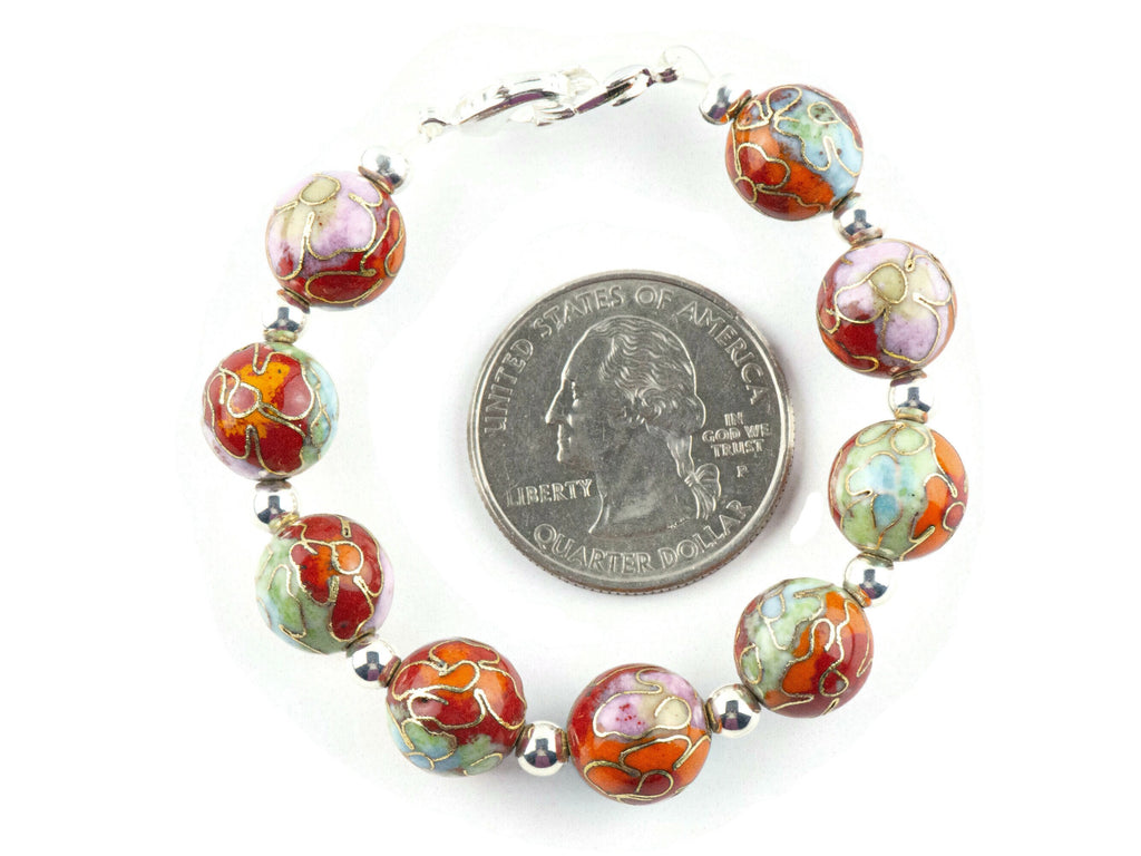 Cloisonne Round Orange Mix Interchangeable Stretch Beaded Watch Band • Medical ID Bracelet • Single Strand • Handmade Jewelry