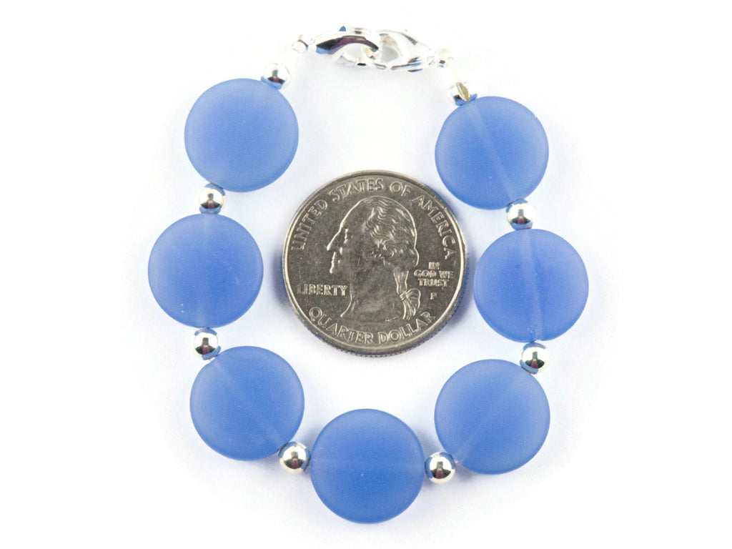 Frosted Blue Glass Interchangeable Stretch Beaded Watch Band • Medical ID Bracelet • Single Strand • Handmade Jewelry
