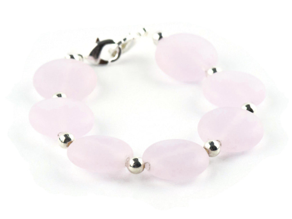 Frosted Pink Glass Interchangeable Stretch Beaded Watch Band • Medical ID Bracelet • Single Strand • Handmade Jewelry