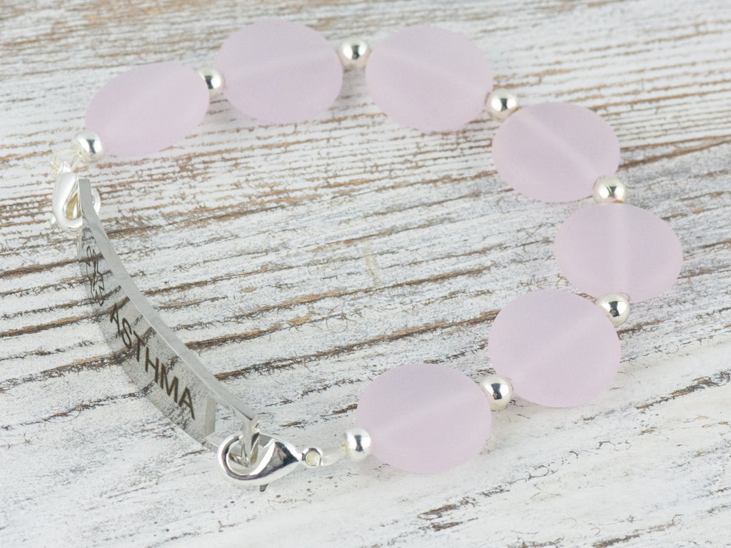 Frosted Pink Glass Interchangeable Stretch Beaded Watch Band • Medical ID Bracelet • Single Strand • Handmade Jewelry