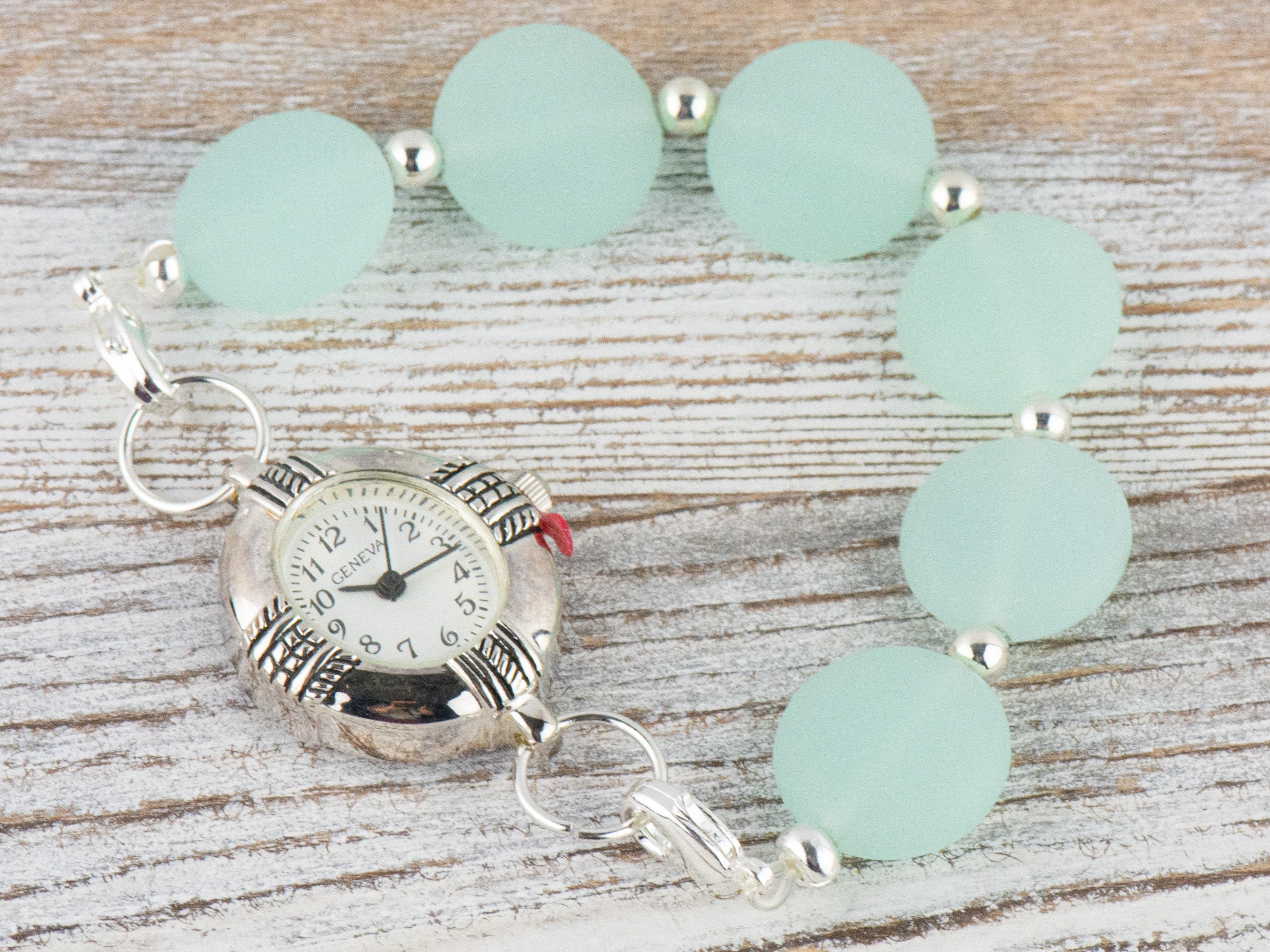 Frosted Light Blue Glass Interchangeable Stretch Beaded Watch Band • Medical ID Bracelet • Single Strand • Handmade Jewelry