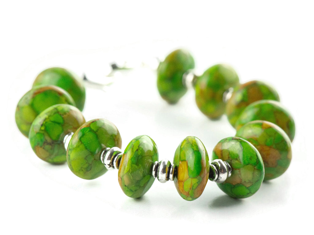 Green Mosaic Rondelle Interchangeable Stretch Beaded Watch Band • Medical ID Bracelet • Single Strand • Handmade Jewelry
