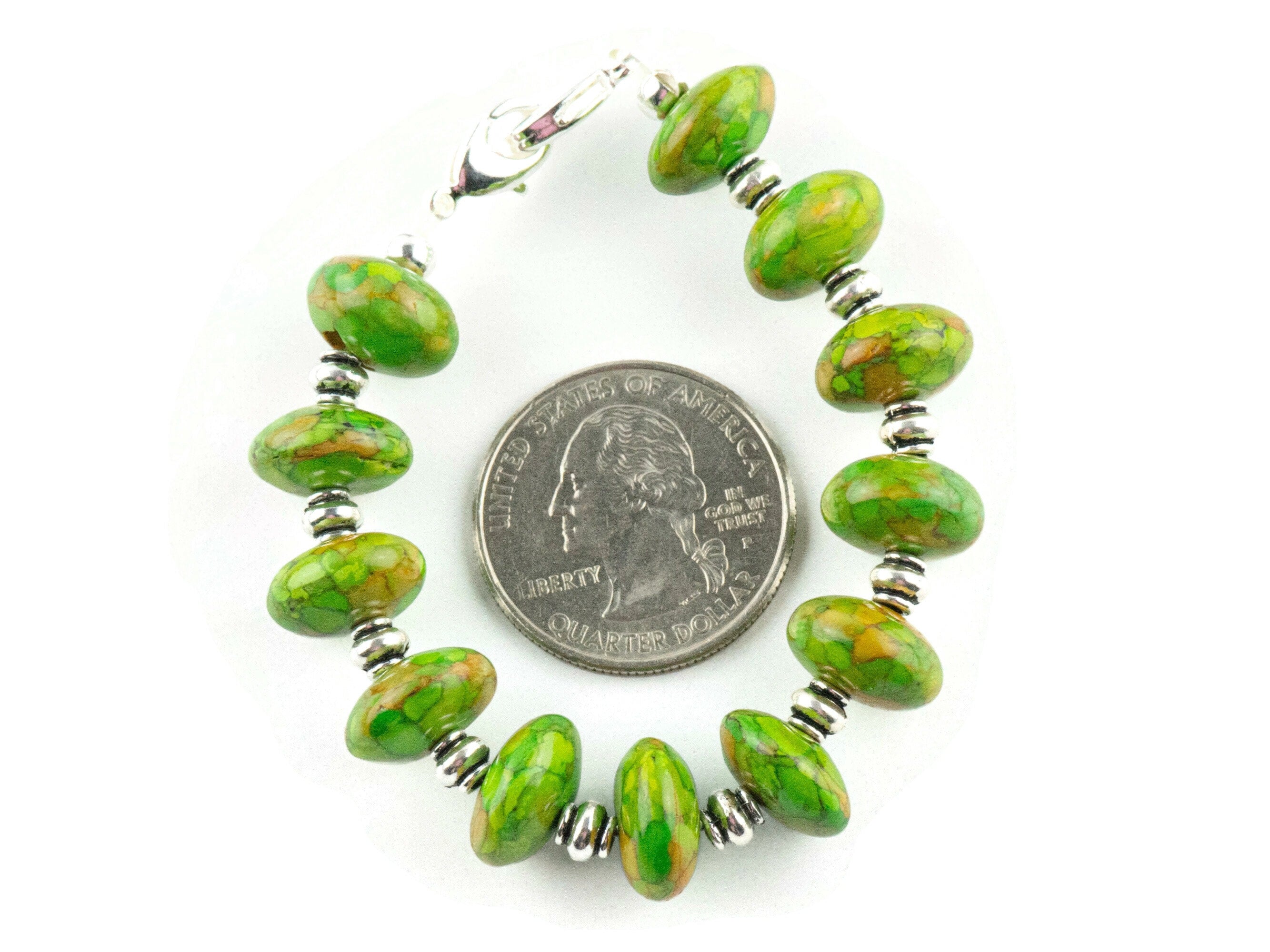 Green Mosaic Rondelle Interchangeable Stretch Beaded Watch Band • Medical ID Bracelet • Single Strand • Handmade Jewelry
