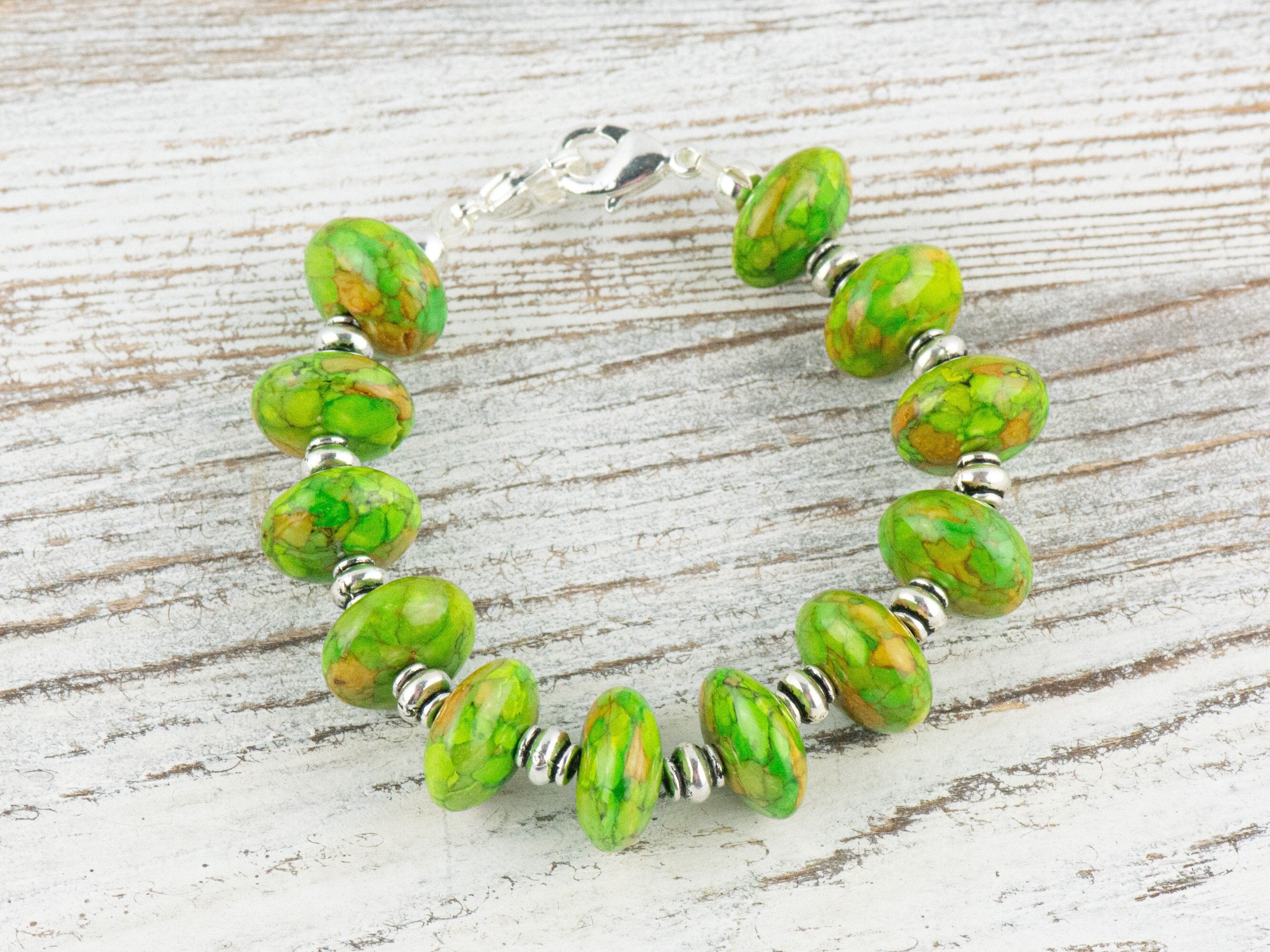 Green Mosaic Rondelle Interchangeable Stretch Beaded Watch Band • Medical ID Bracelet • Single Strand • Handmade Jewelry