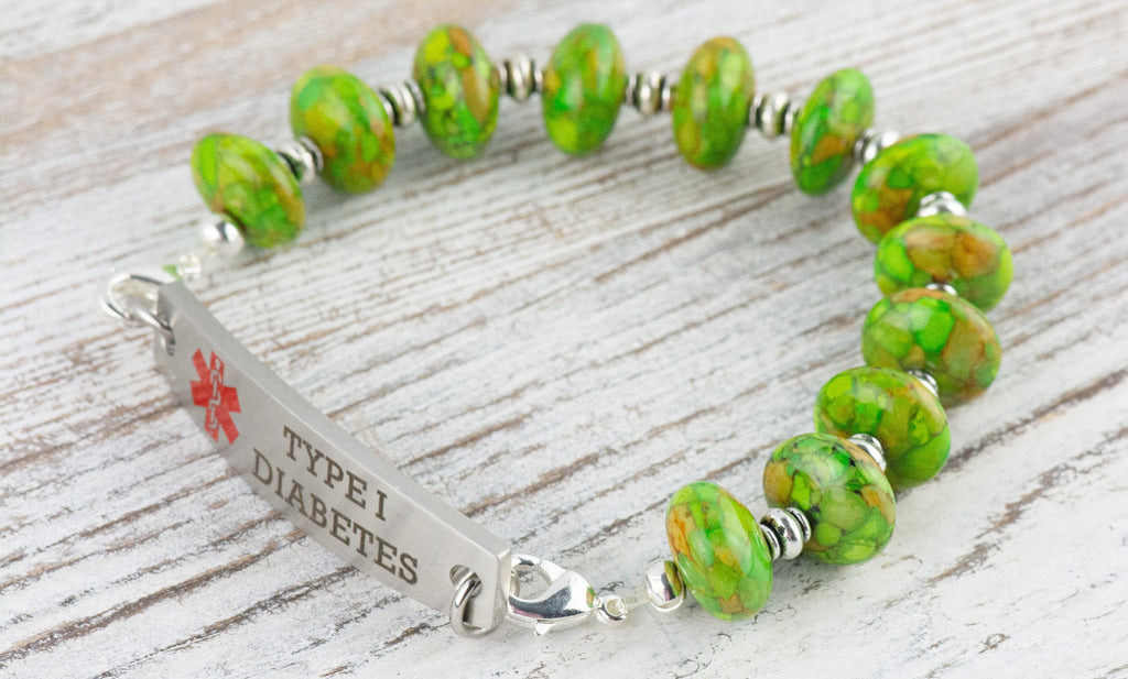 Green Mosaic Rondelle Interchangeable Stretch Beaded Watch Band • Medical ID Bracelet • Single Strand • Handmade Jewelry