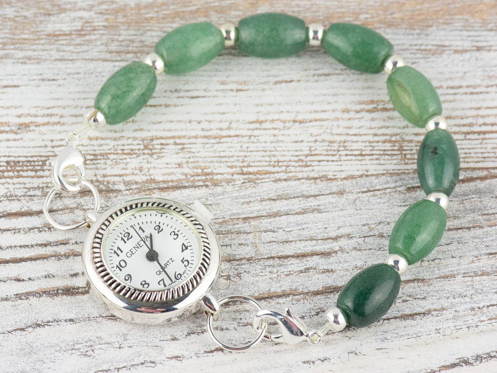 Green Aventurine Interchangeable Stretch Beaded Watch Band • Medical ID Bracelet • Single Strand • Handmade Jewelry