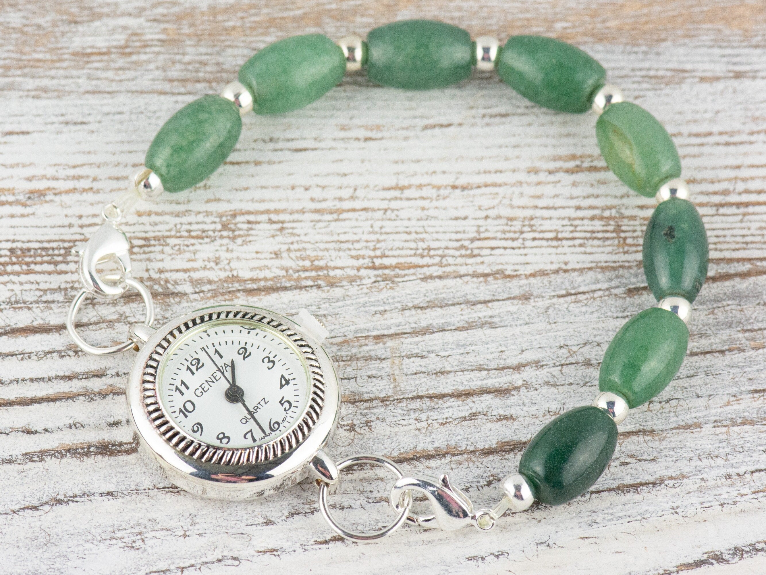 Green Aventurine Interchangeable Stretch Beaded Watch Band • Medical ID Bracelet • Single Strand • Handmade Jewelry
