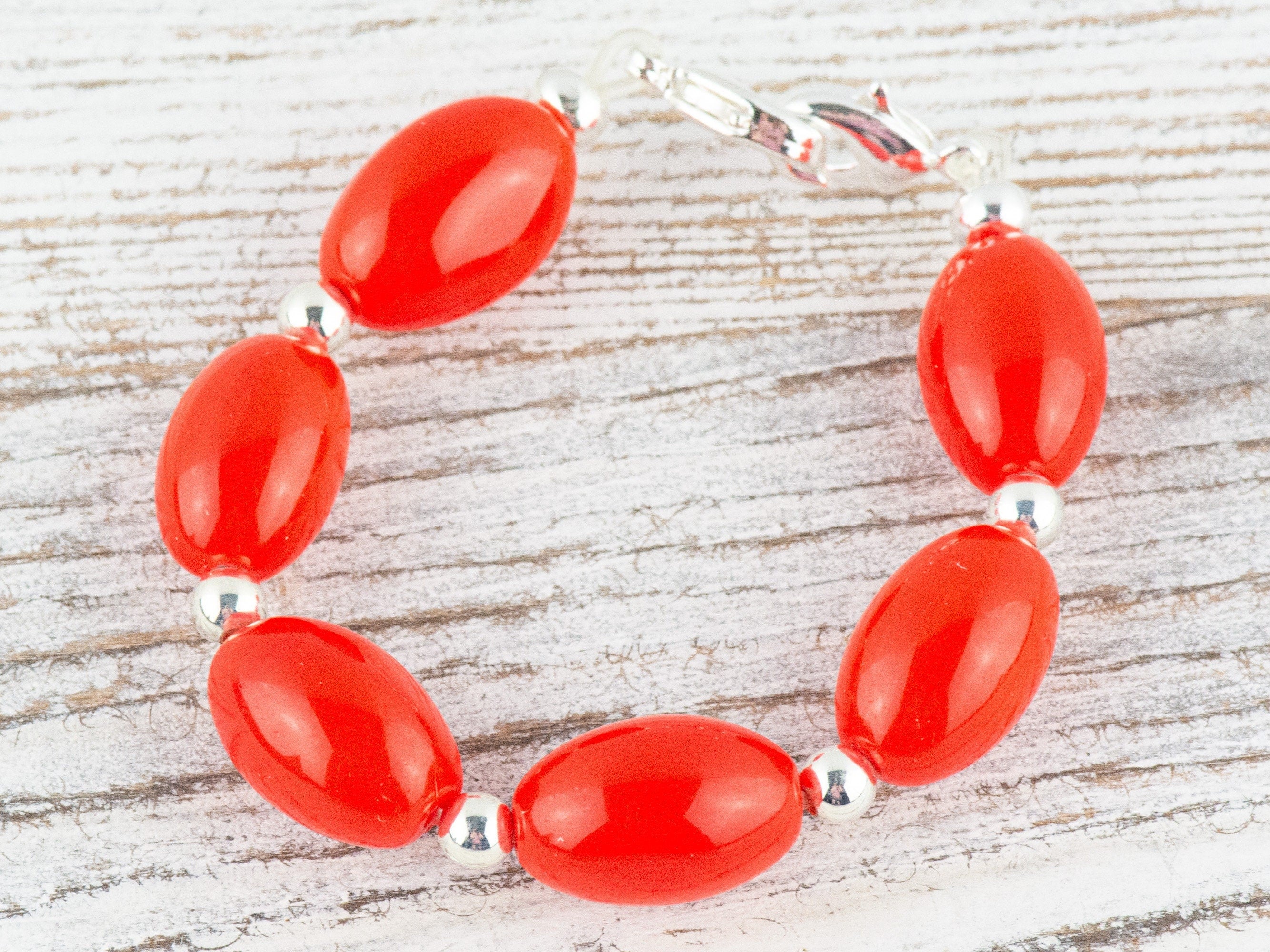 Red Vintage German Glass Interchangeable Stretch Beaded Watch Band • Medical ID Bracelet • Single Strand • Handmade Jewelry