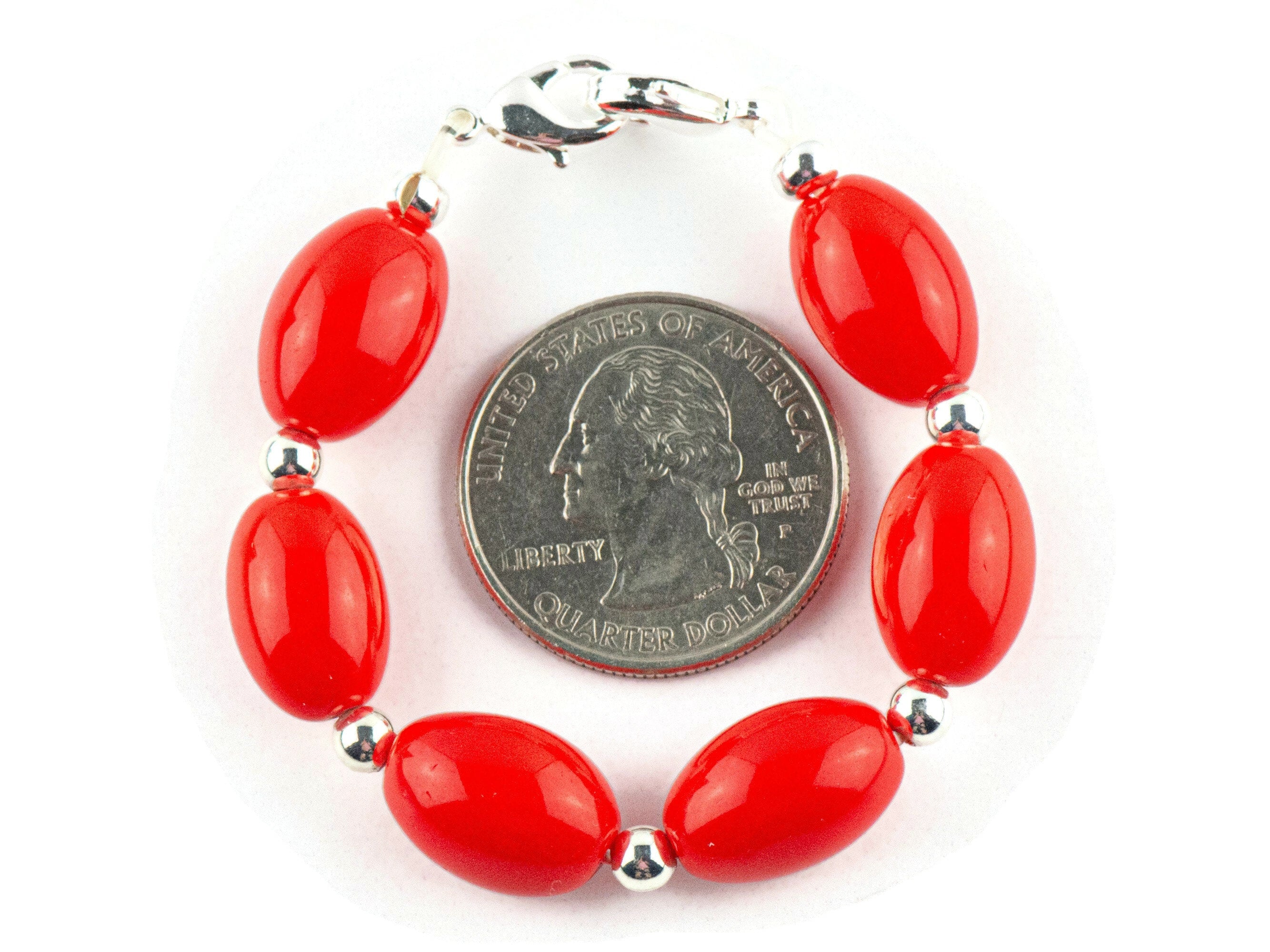 Red Vintage German Glass Interchangeable Stretch Beaded Watch Band • Medical ID Bracelet • Single Strand • Handmade Jewelry