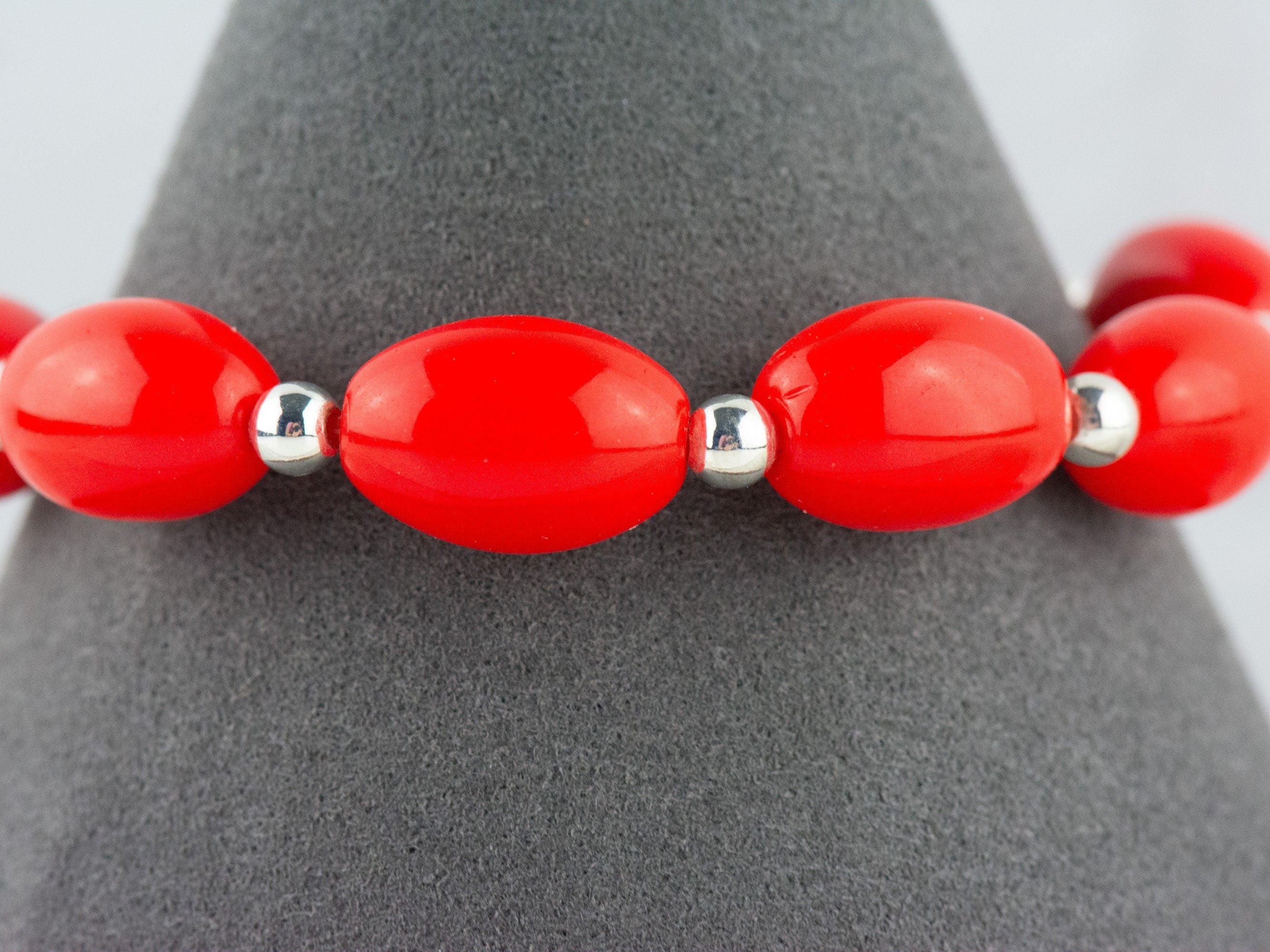 Red Vintage German Glass Interchangeable Stretch Beaded Watch Band • Medical ID Bracelet • Single Strand • Handmade Jewelry