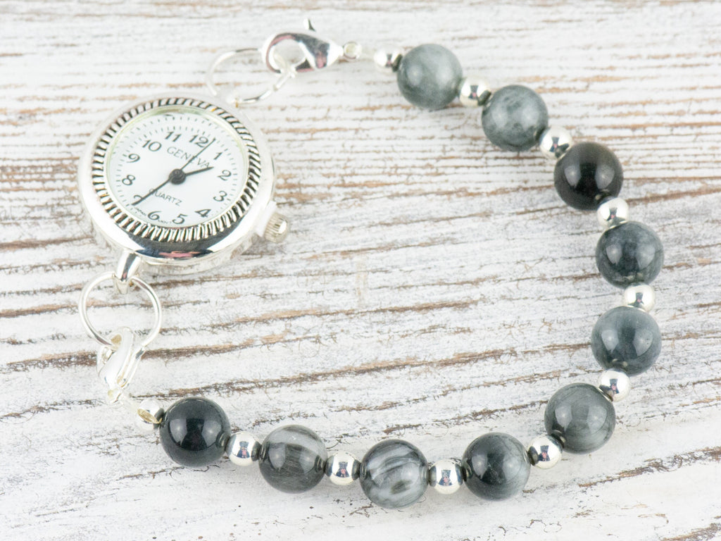 Hawk Eye Jasper Interchangeable Stretch Beaded Watch Band • Medical ID Bracelet • Single Strand Gemstone Band • Handmade Jewelry